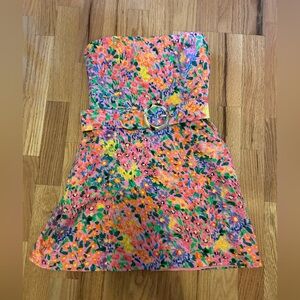 Amanda Uprichard dress XS, pink floral with belt